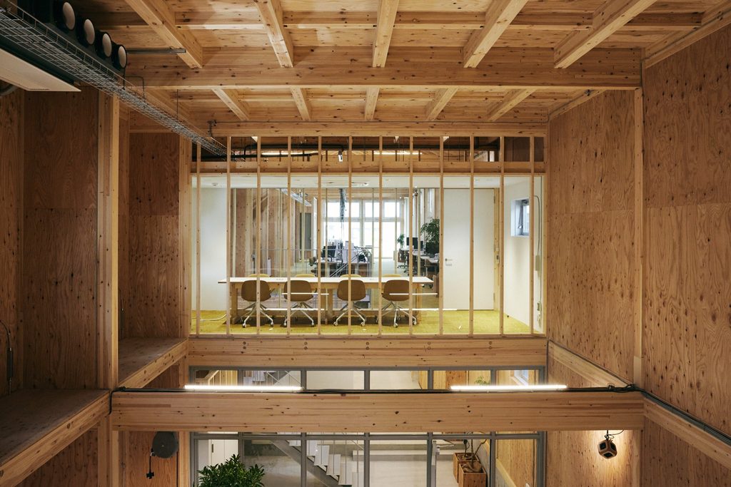 Looking down the length of the office