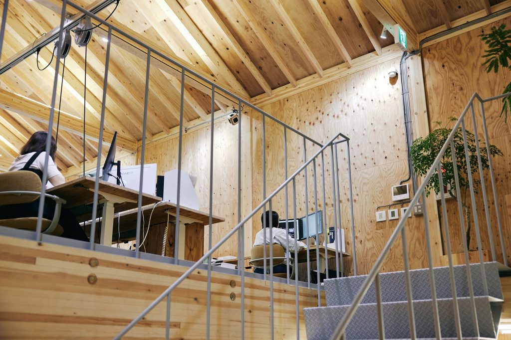Stair and balustrade beside the upper workspace