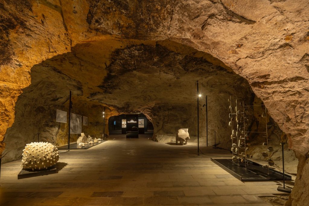 Glass display cases along the quarry gallery