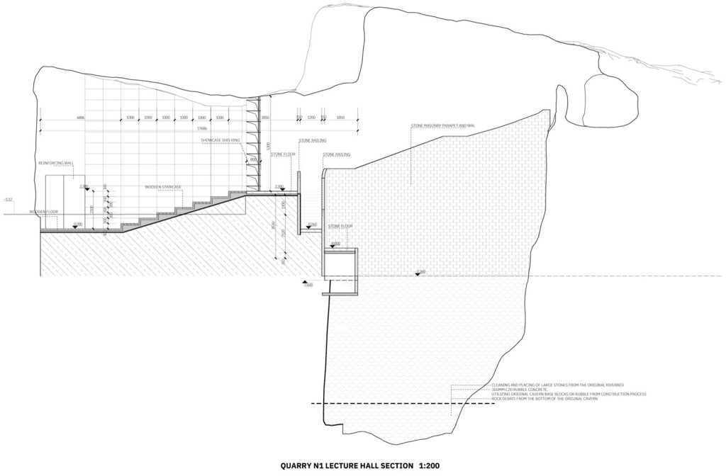 Quarry No. 1 lecture hall section drawing