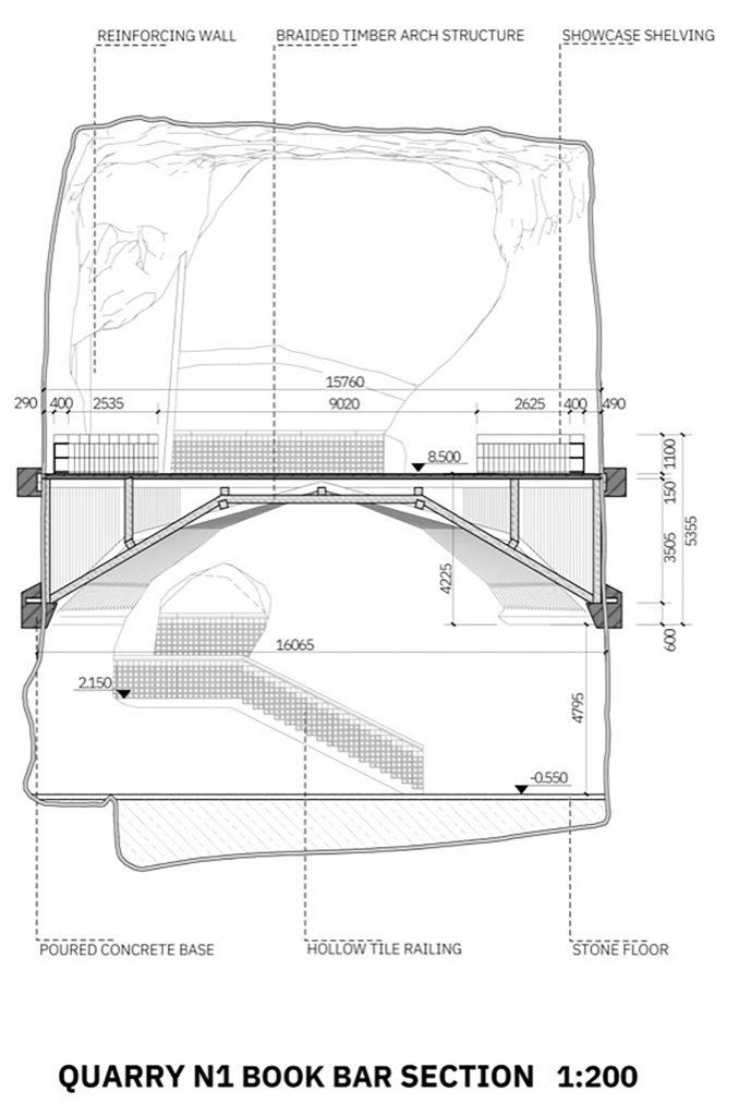 Quarry No. 1 book bar section drawing