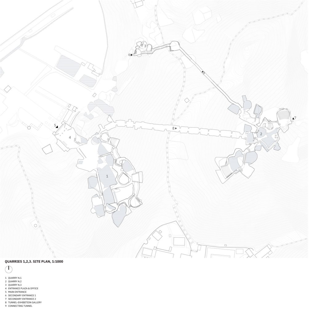 Site plan drawing of the three quarry clusters