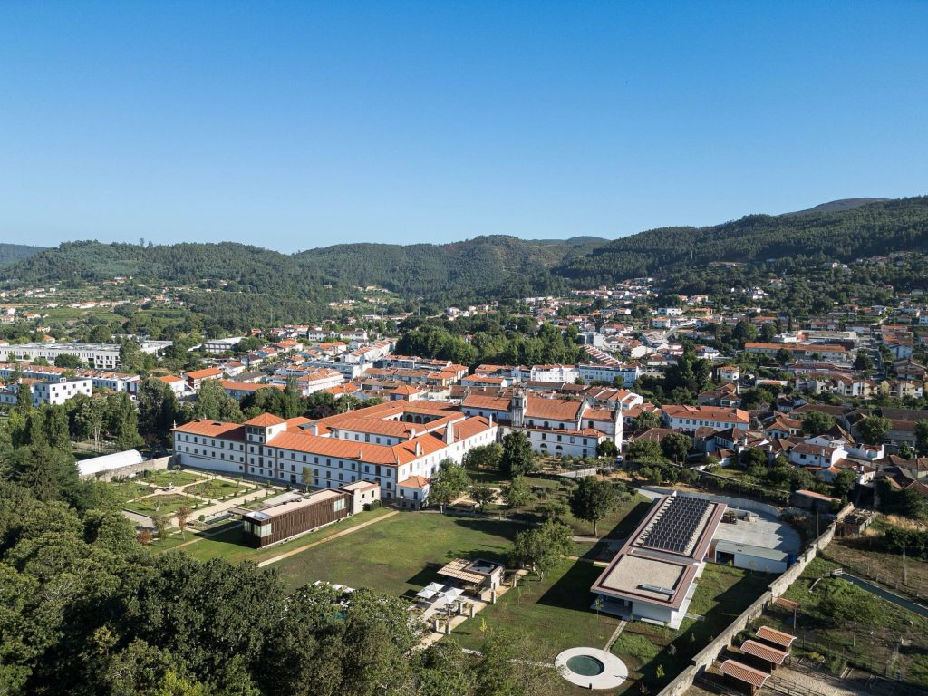 Aerial view of the monastery hotel and its grounds in Arouca