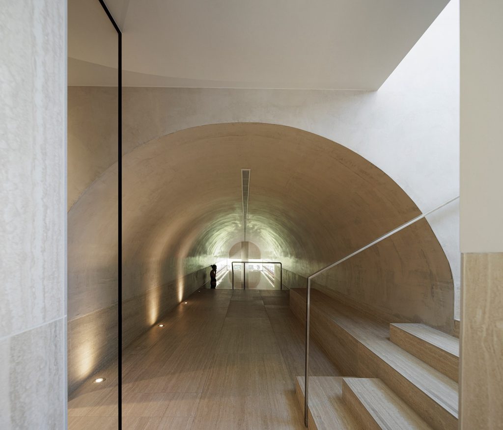 Stairway descending into the vaulted spa