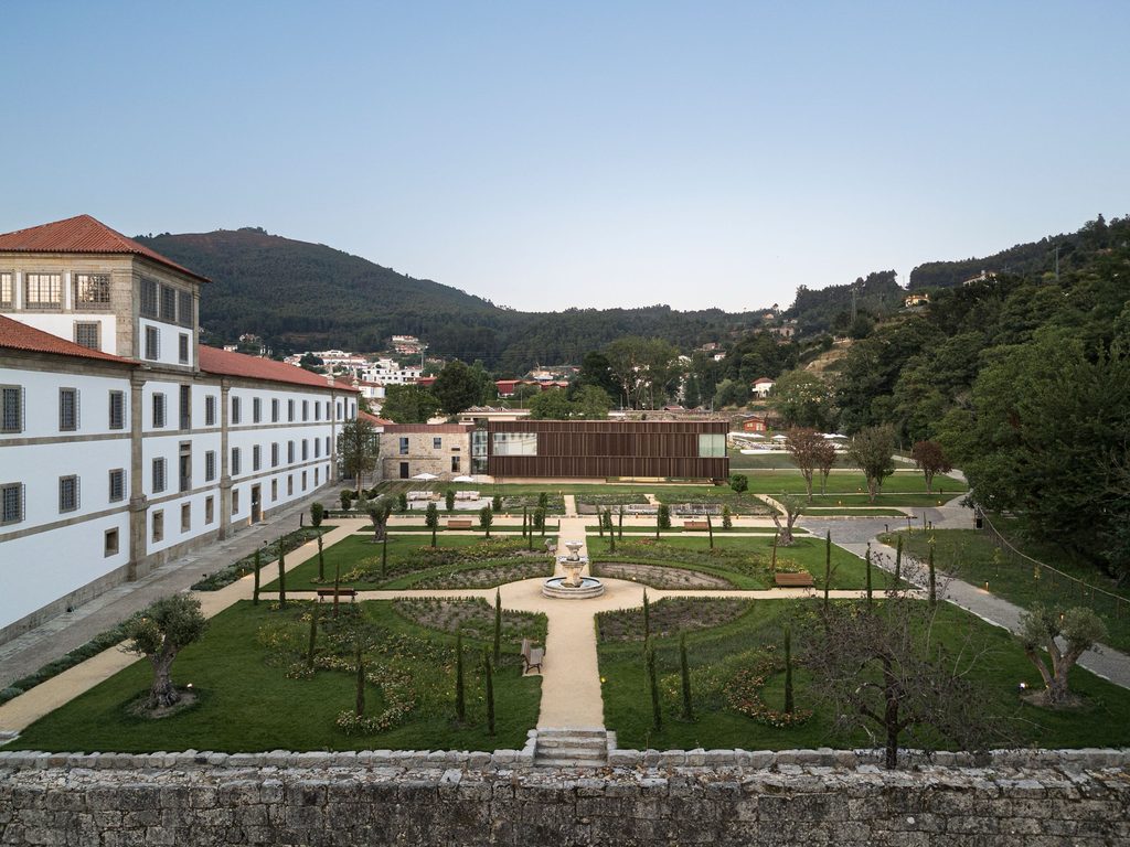 View across the monastery garden towards the surrounding hills
