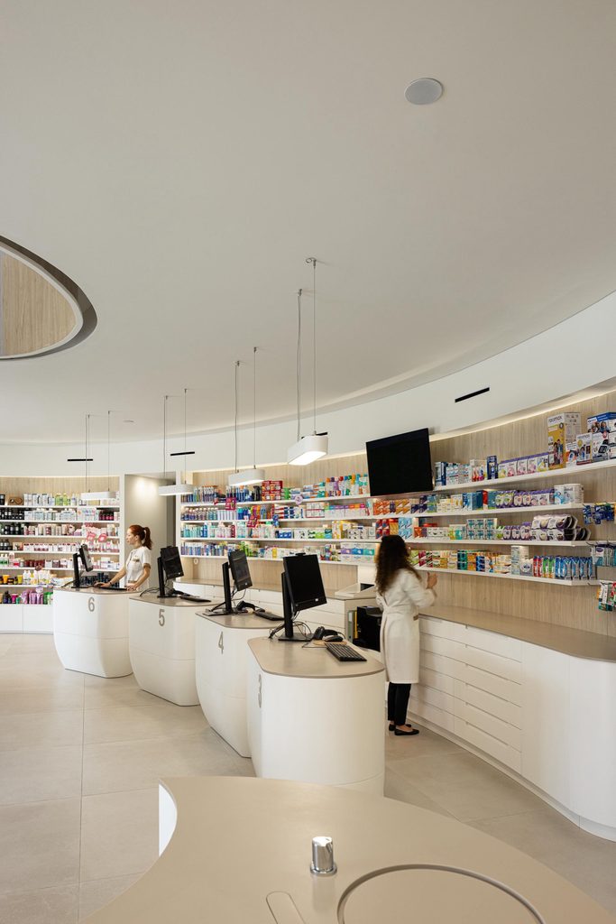 Service counters following the curved retail space