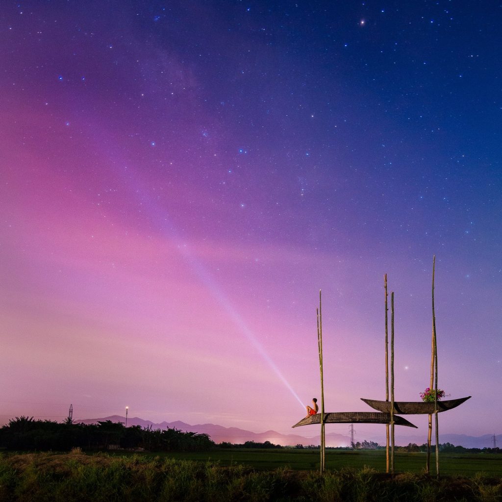 The hut under a starry night sky