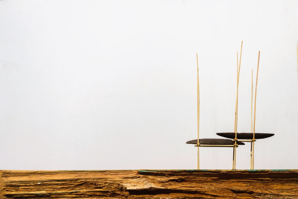 Model of the bamboo poles and boats