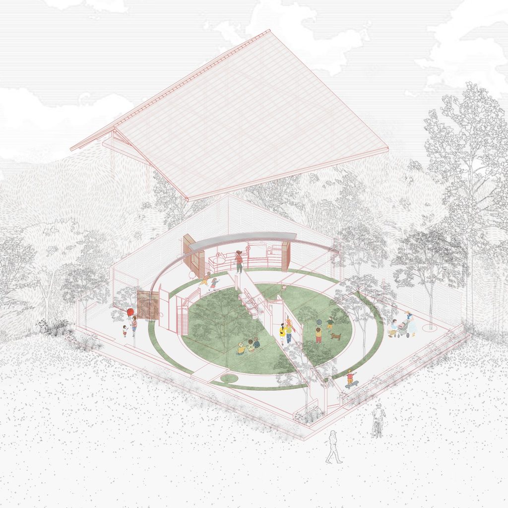 Axonometric diagram of the ring and roof
