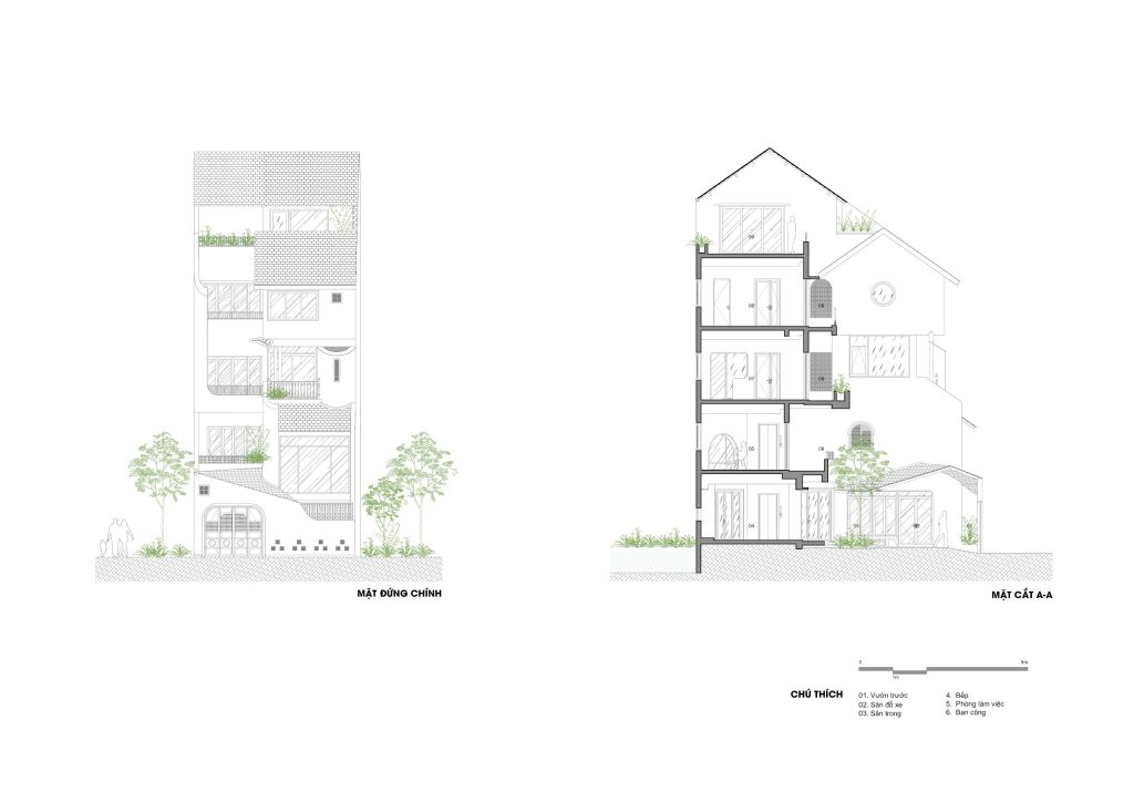 CUNCOI House architectural drawing — 02.NHÀ CUNCOI- MẶT ĐỨNG MẶT CẮT
