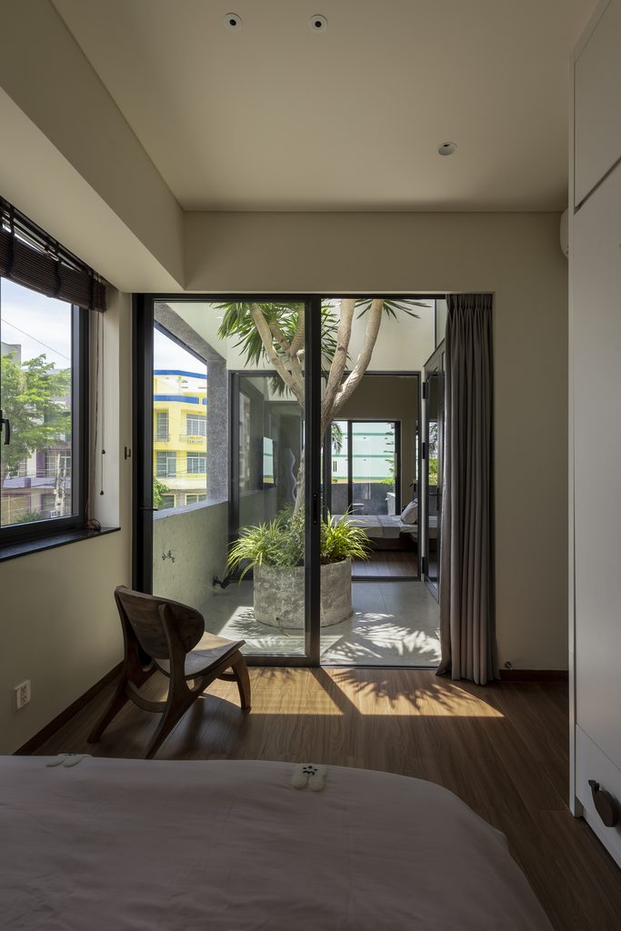 Bedroom chair beside the courtyard doors