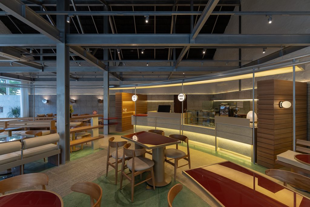 Bar counter and tables under the steel roof