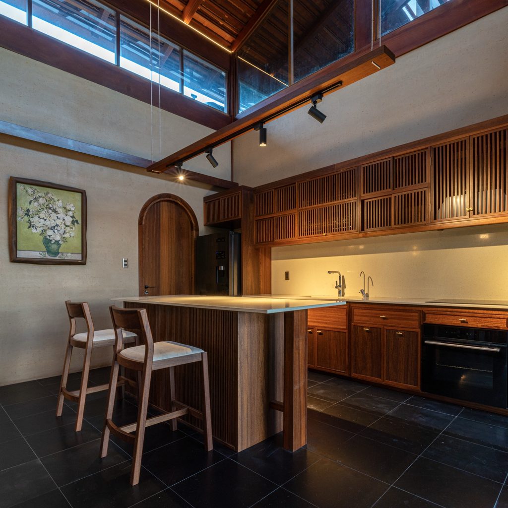 Kitchen with timber cabinets and island