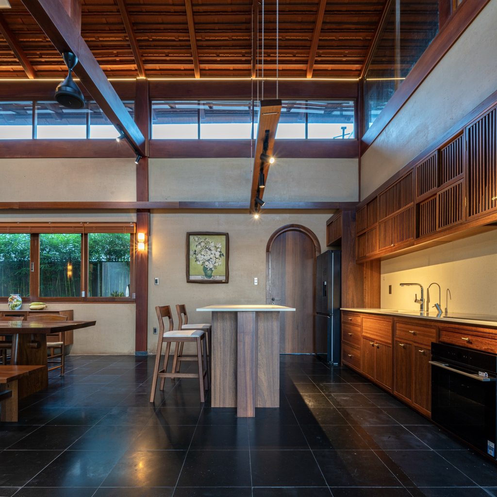 Kitchen and dining area opening to the courtyard