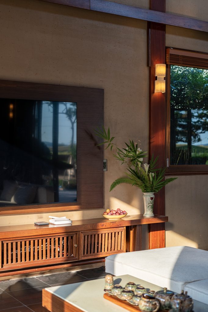 Bedroom window and built-in timber bench