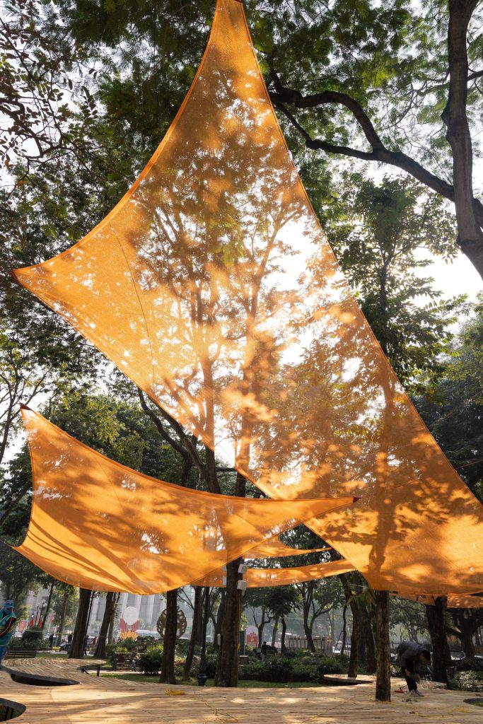 Tall fabric sail lit by the sun