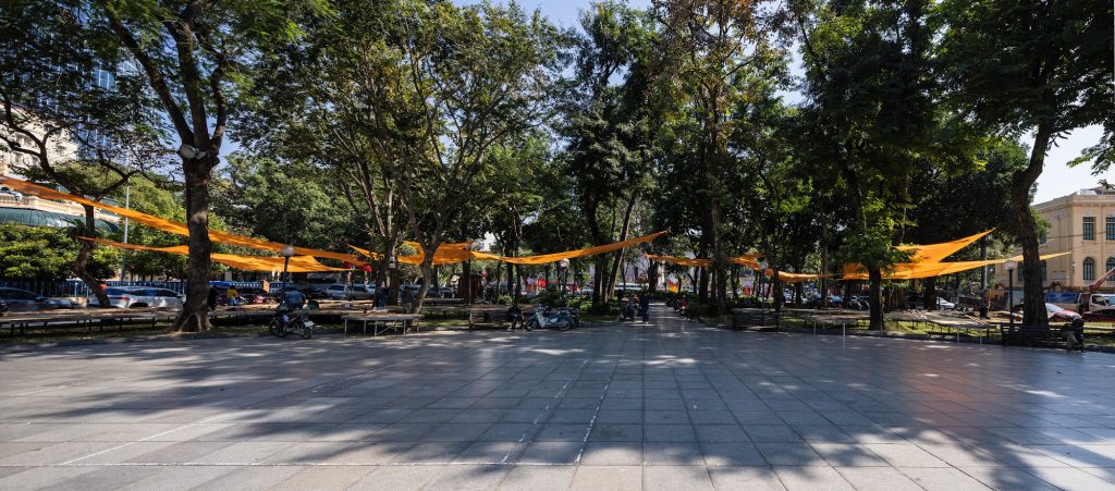 Canopies seen from across the open square