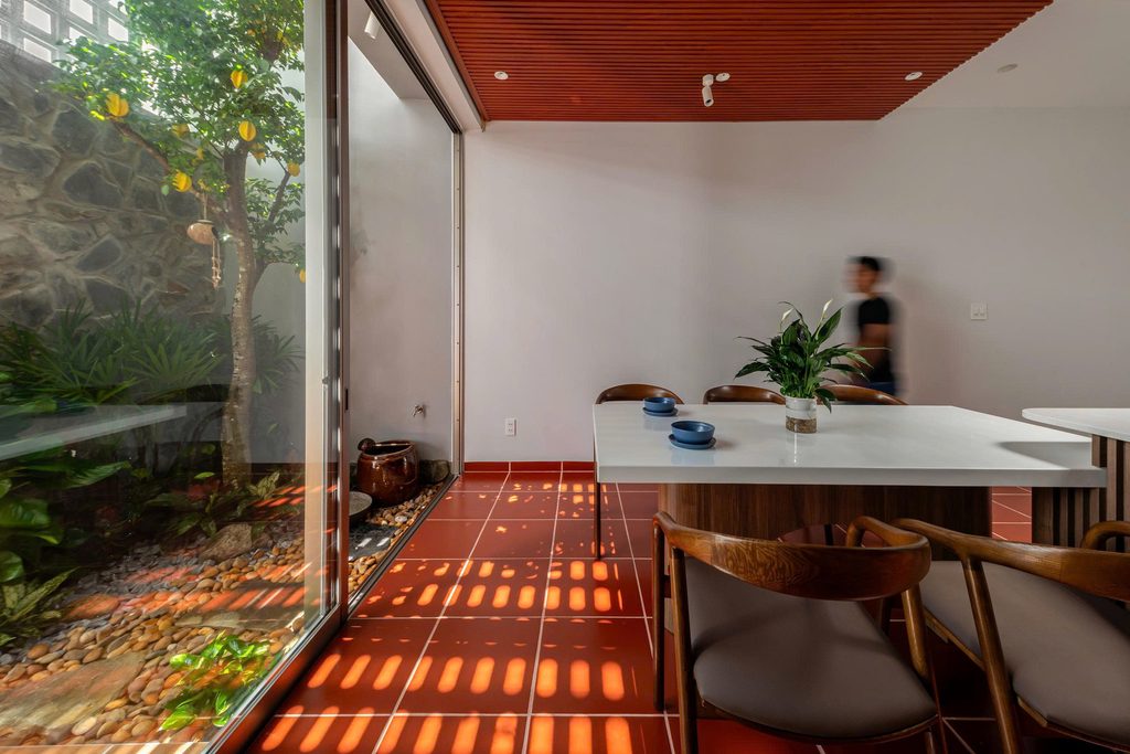Dining table beside the rear garden