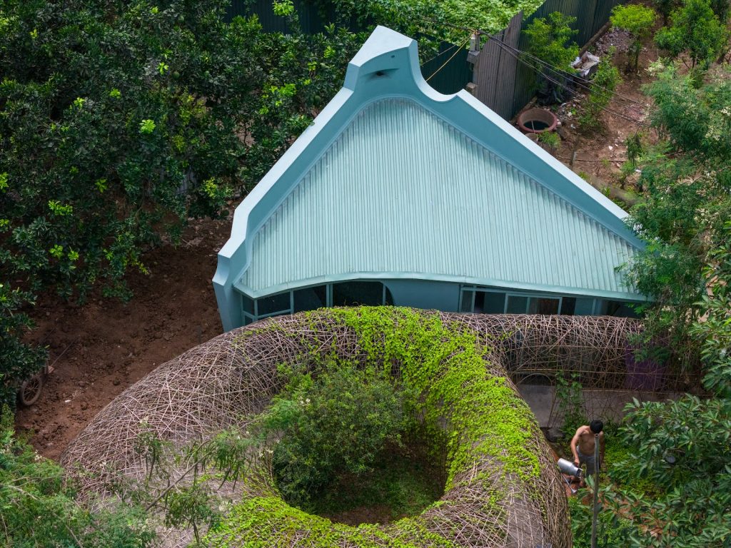 Folded green roof and the nest from above