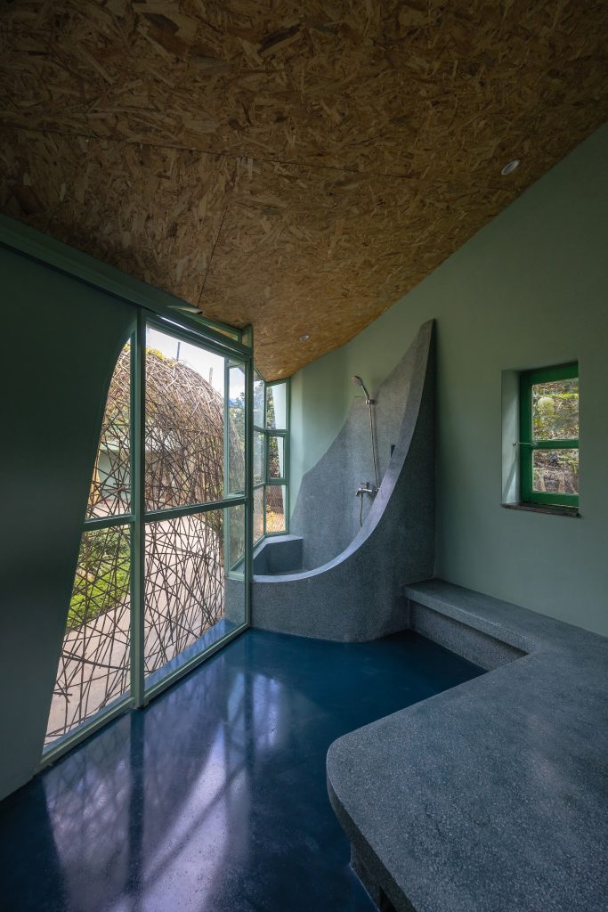 Tall windows facing the nest from inside