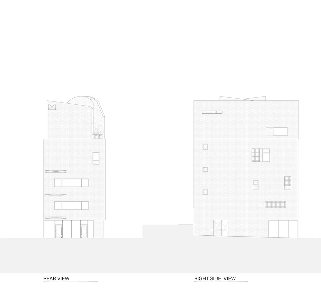 Rear and right side elevations drawing