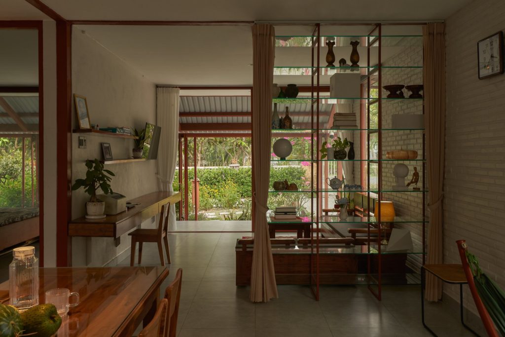 Garden House by aha.studio.arc, Go Quao, An Giang, work desks and shelving