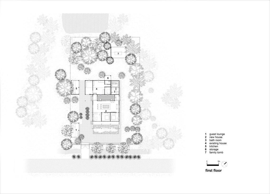 Garden House by aha.studio.arc, Go Quao, An Giang, first floor plan drawing