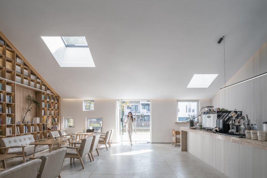 Café and library under a skylight