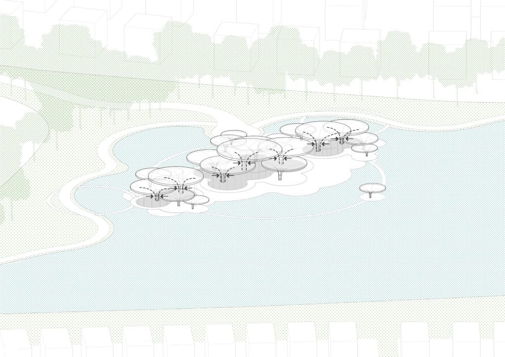 Diagram of the circular roofs over the pavilions