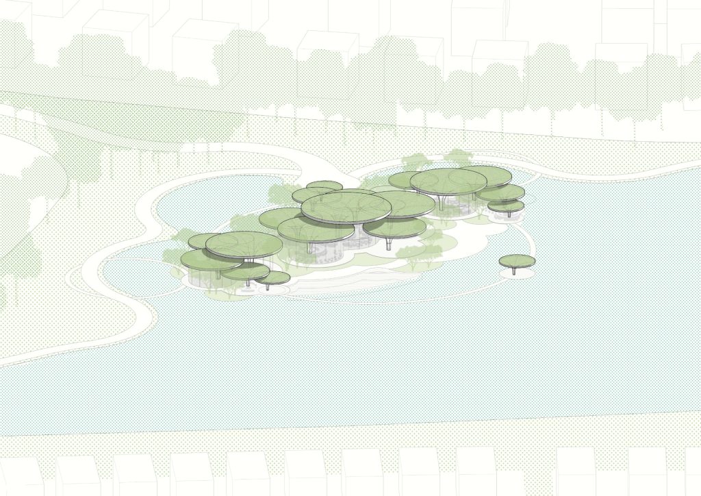 Diagram of the planted roofs merging with the landscape