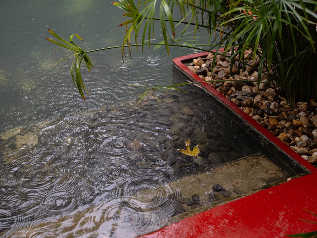 Pebble edge of the water tank