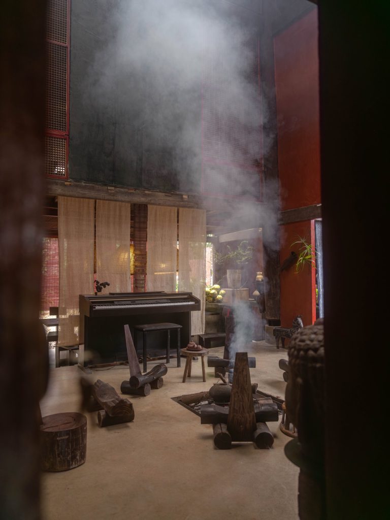 Smoke rising from the hearth
