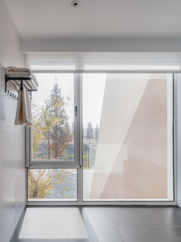 Guest bathroom with a tall window