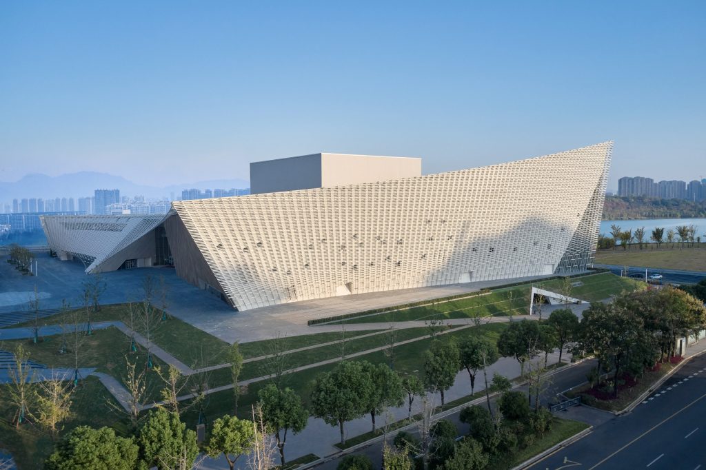 The theatre framed by landscaped terraces