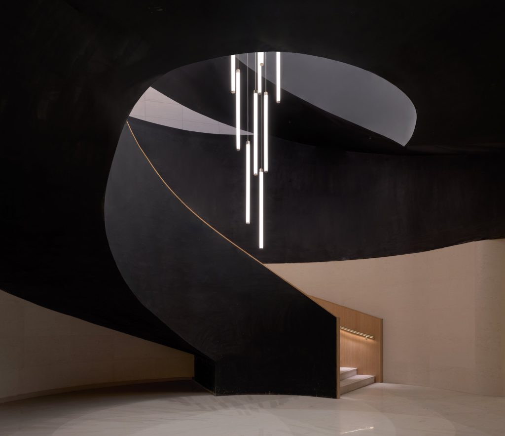 Spiral stair and pendant light