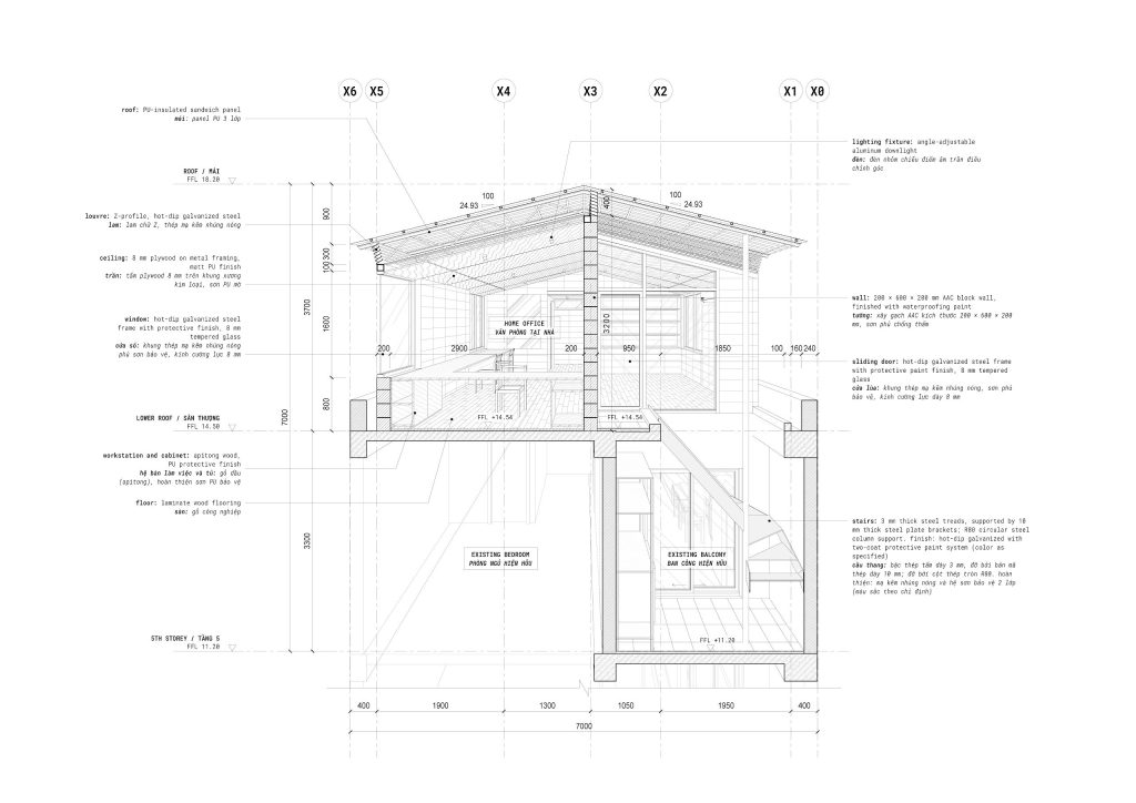 Room Above by scale50, Ho Chi Minh City, section drawing