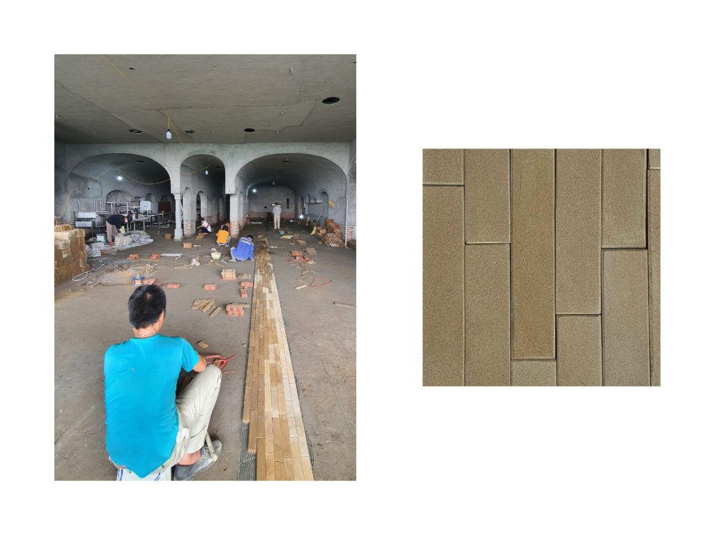 Laying out clay tiles on site