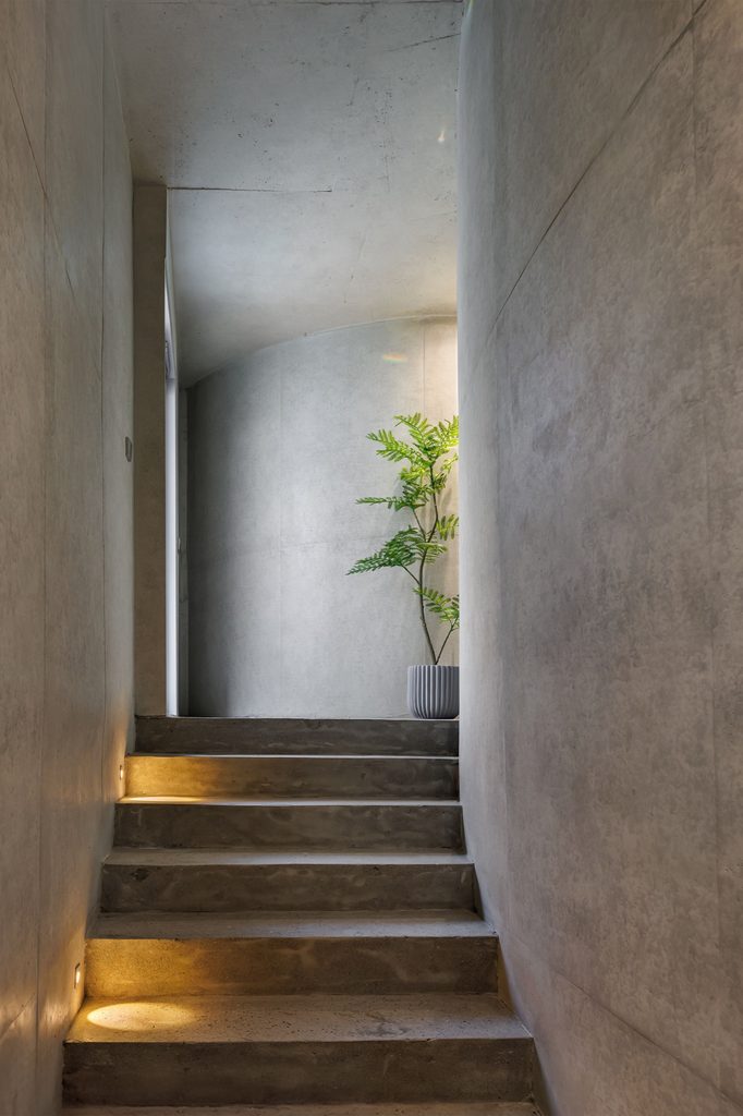 Concrete stair with low recessed lights