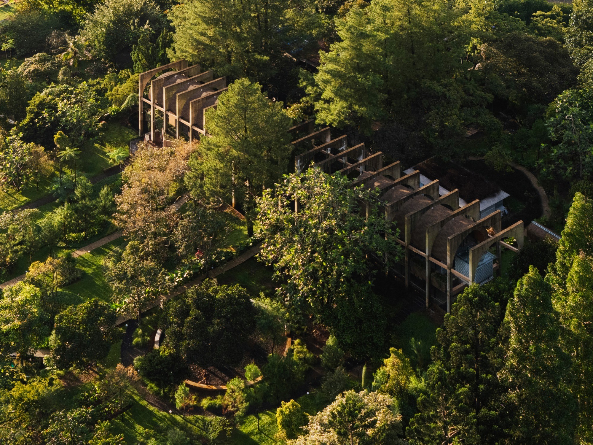 A modern chapel carved into the landscape near Bogor