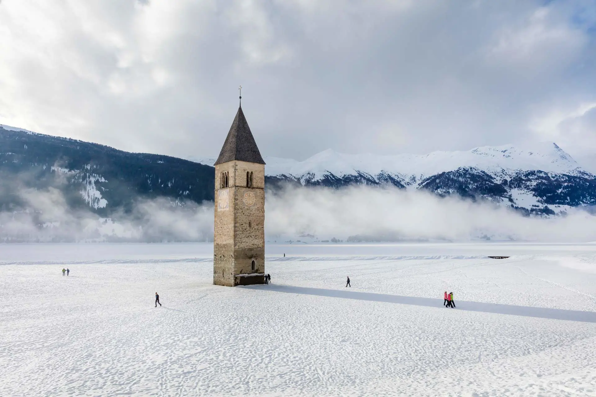 Lake Resia bell tower marks submerged village in South Tyrol