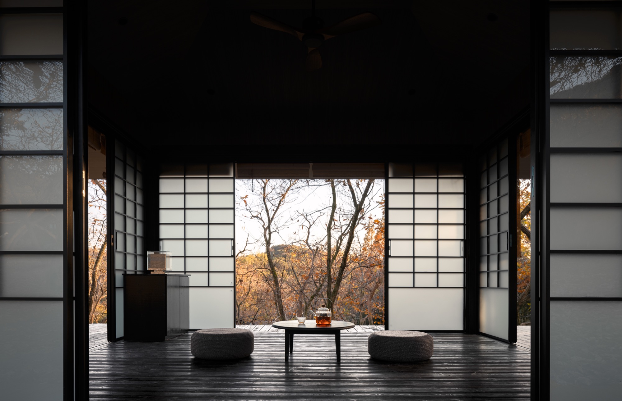 Architecture dissolving into the chestnut groves of Moganshan