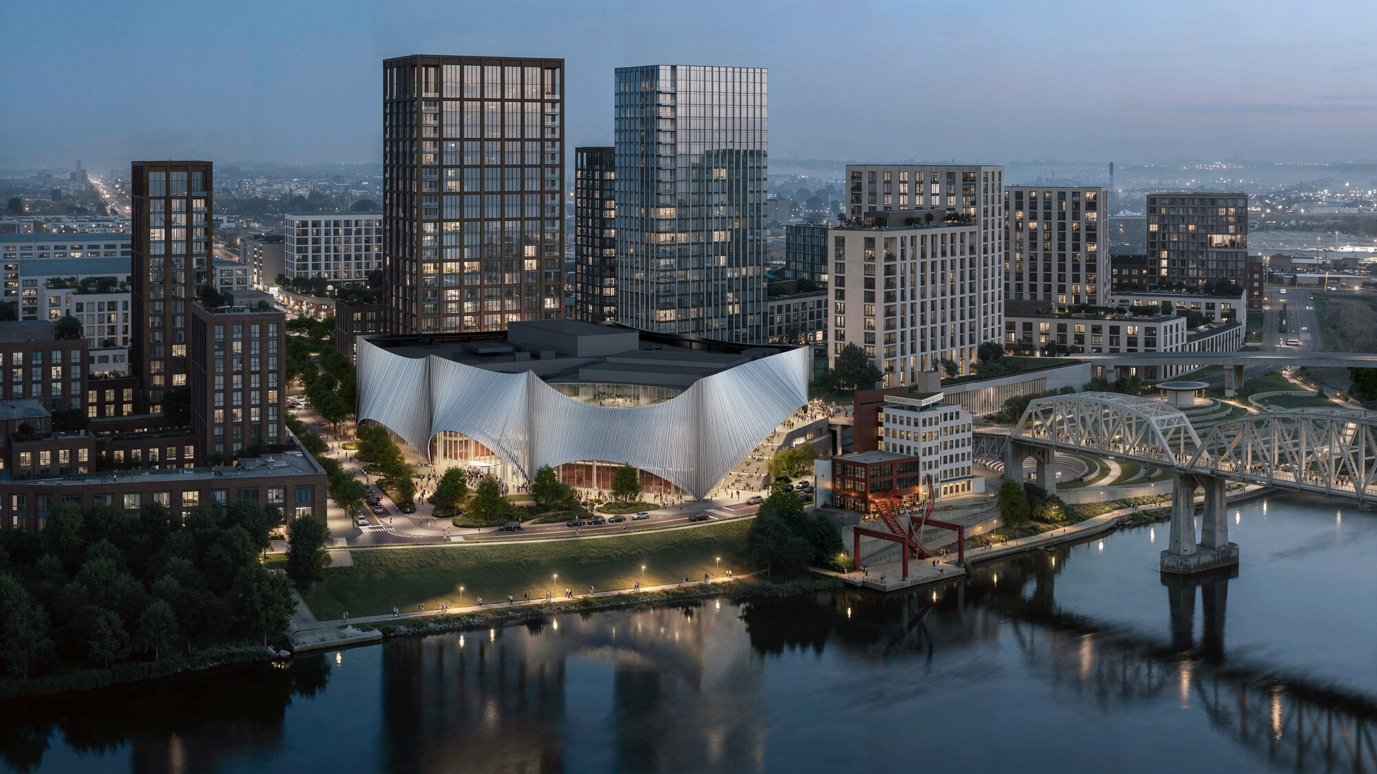 Tennessee Performing Arts Center in Nashville features billowing aluminium facade and cascading public lobbies