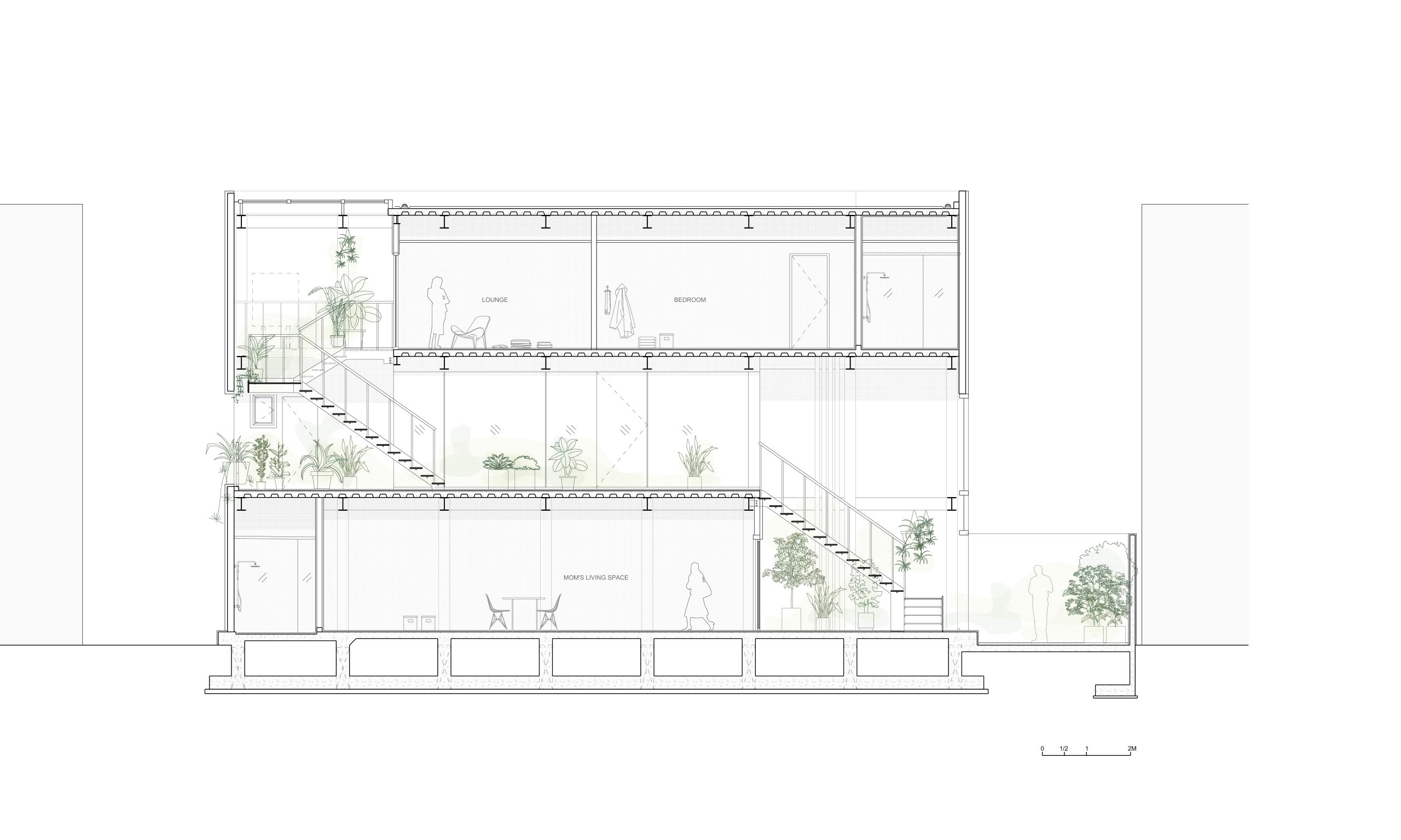 Section drawing of MOM House by Supra-Simplicities