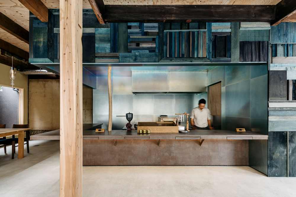 Seating area at KYOTO WAND inside a renovated Kyoto machiya