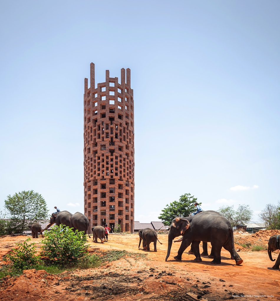 Brick Observation Tower at Elephant World by Bangkok Project Studio