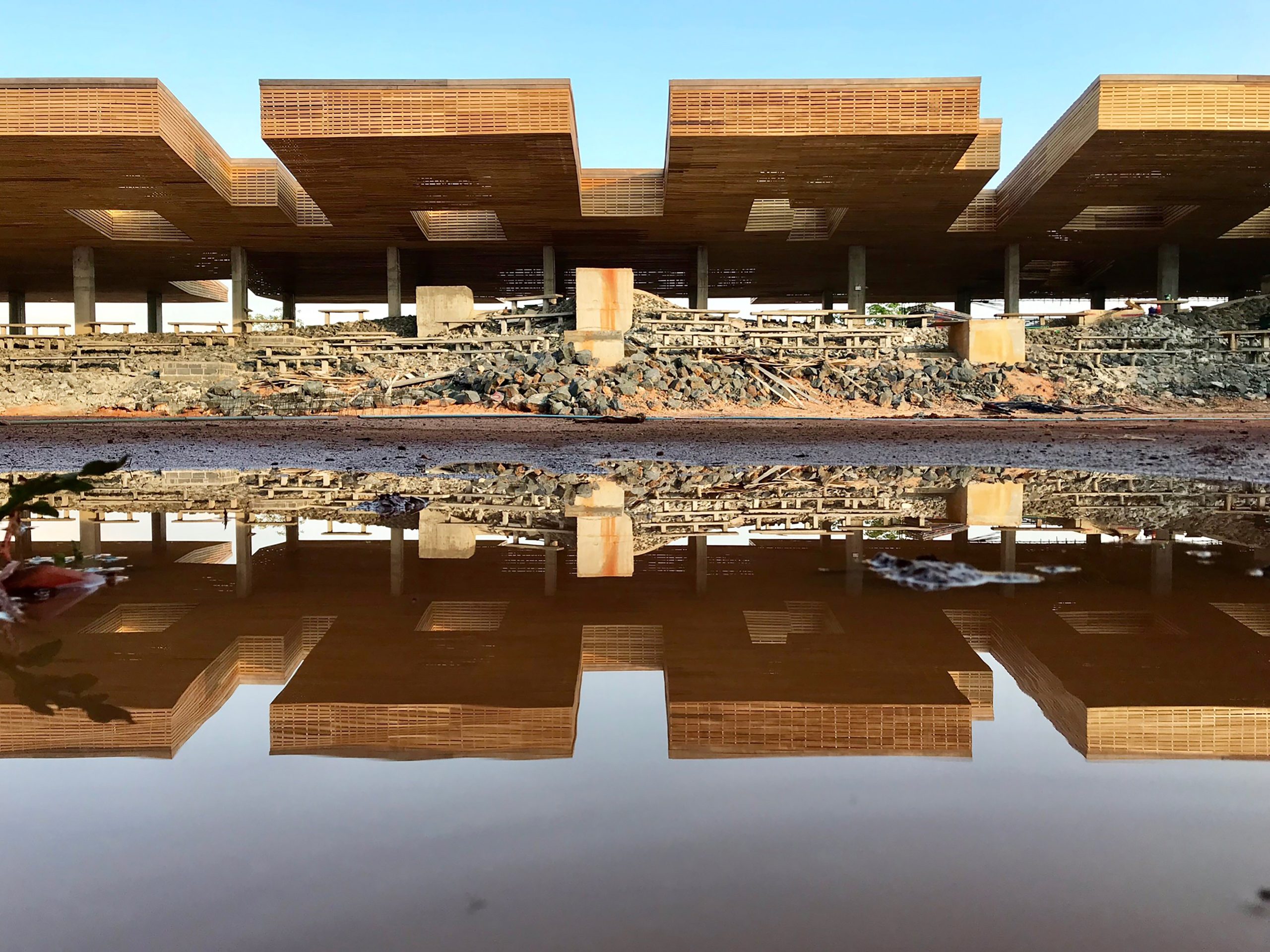 Earthwork and roof of Cultural Courtyard