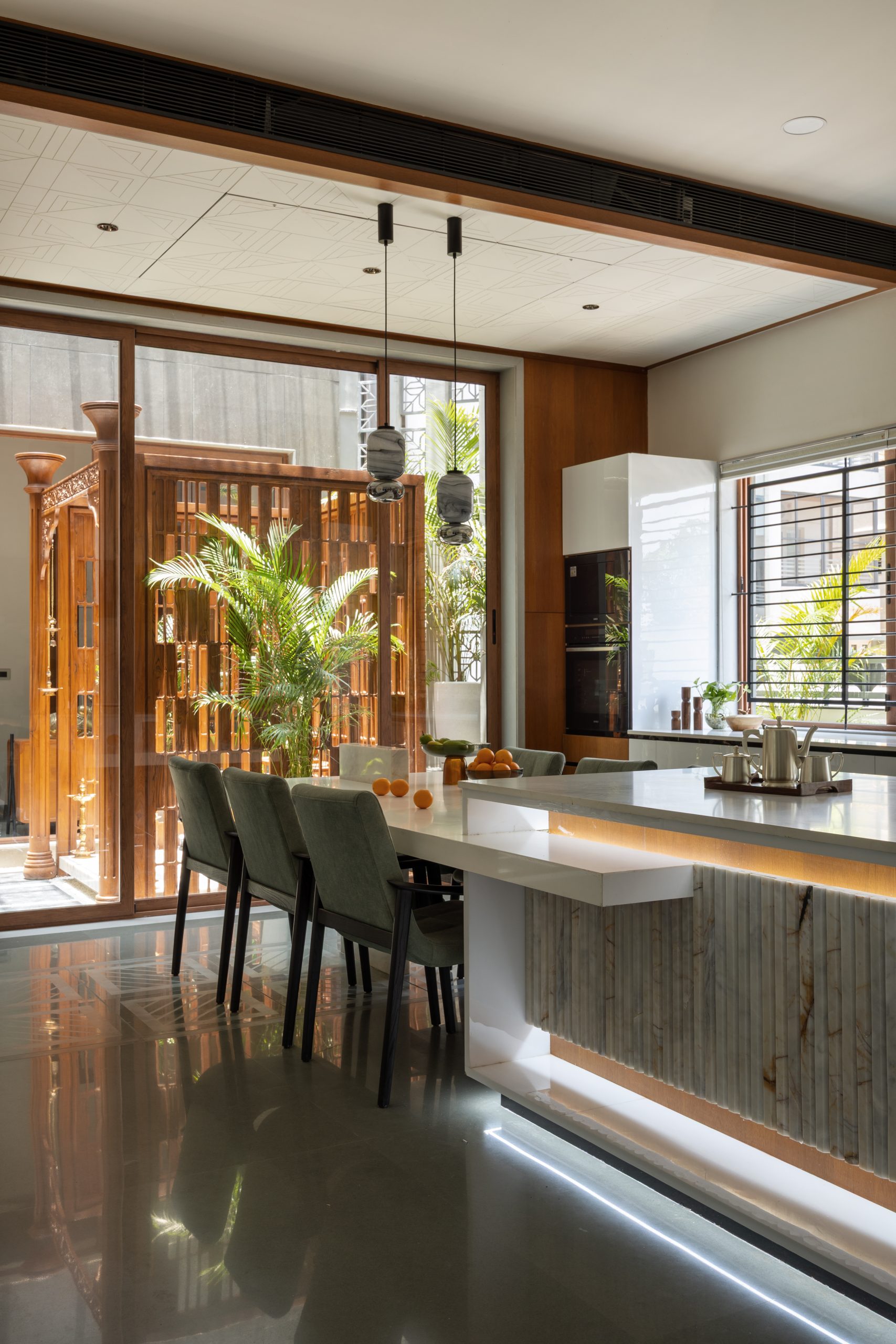 Interior materials at Tathasthu residence in Gujarat