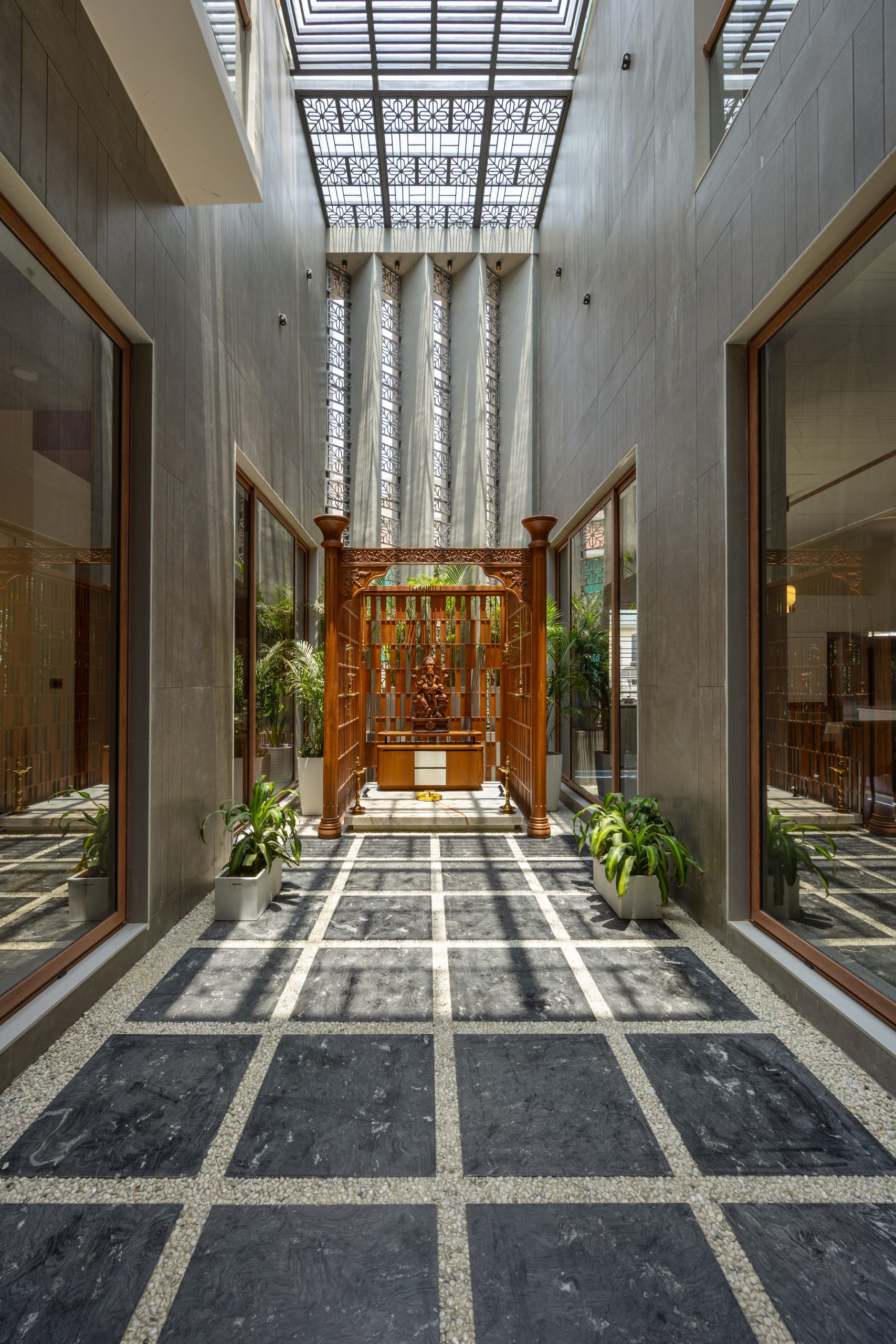 Contemporary Indian interior at Tathasthu by Pomegranate Designs