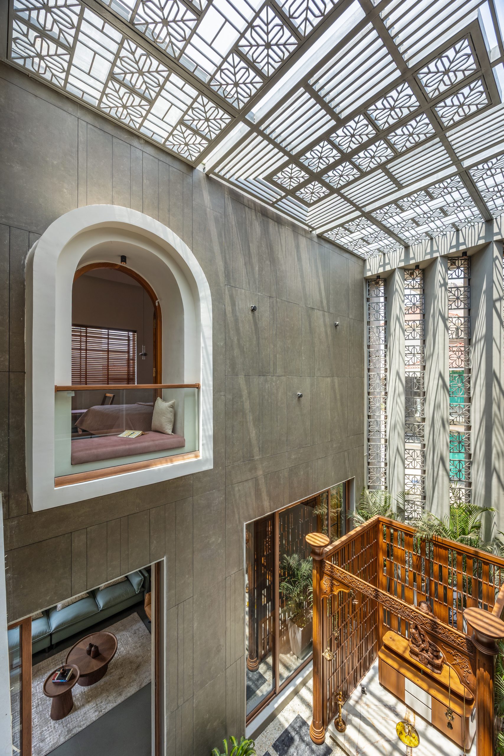Tathasthu residence interior and courtyard connection