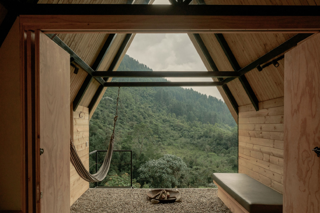 Interior of Bird Forest shelter in Water Stories, Colombia
